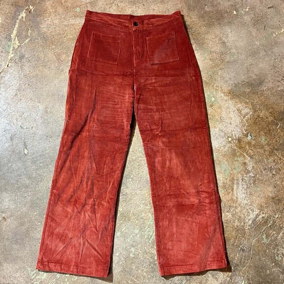 RARE Nooworks High-waisted Wide-leg Cropped Terracotta-colored Corduroy Pants - Picture 1 of 5